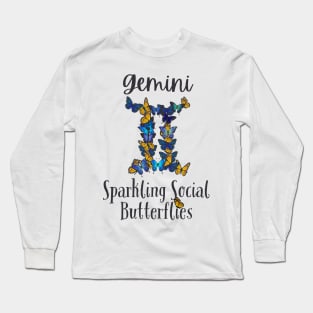 Funny Taurus Zodiac Sign - Gemini, Sparkling Social Butterflies - White Long Sleeve T-Shirt